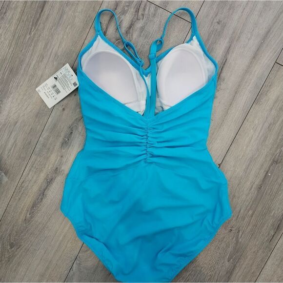 Gottex Tutti Frutti Tourqupise V-Neck Center Shirred One Piece Swimsuit size 12 - Picture 7 of 11